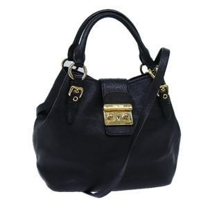 Miu Miu | Bags | Miu Miu Madras Hand Bag Leather 2way Black Auth